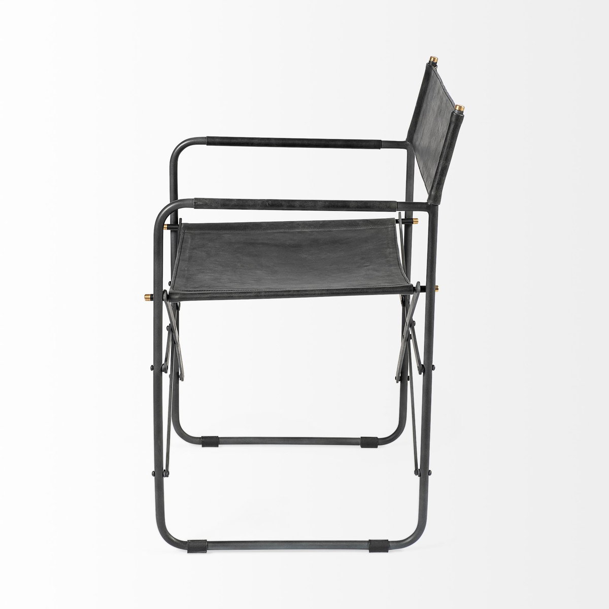 Direttore Curved Back Dining Side Chair | Black Leather with Black Iron, Dining Chair by Mercana, 19.25" length x 20" width x 31" height View 8
