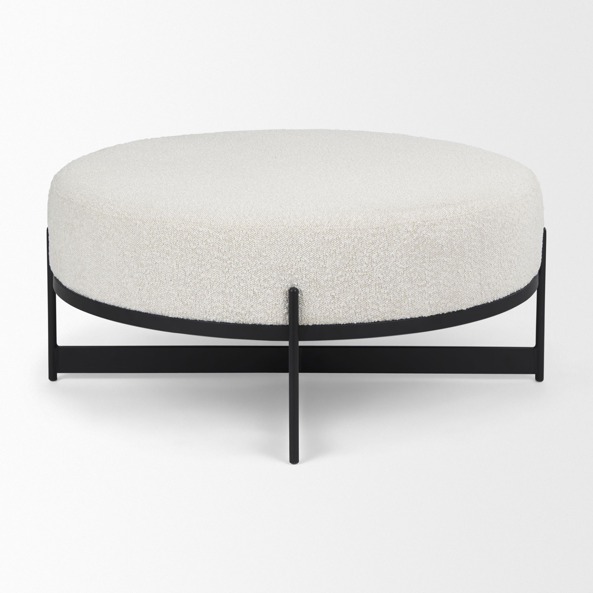 Amelia  Cream Boucle with Black Metal Upholstered Ottoman, by Mercana, 35.83" length x 35.83" width x 17.5" height View 4