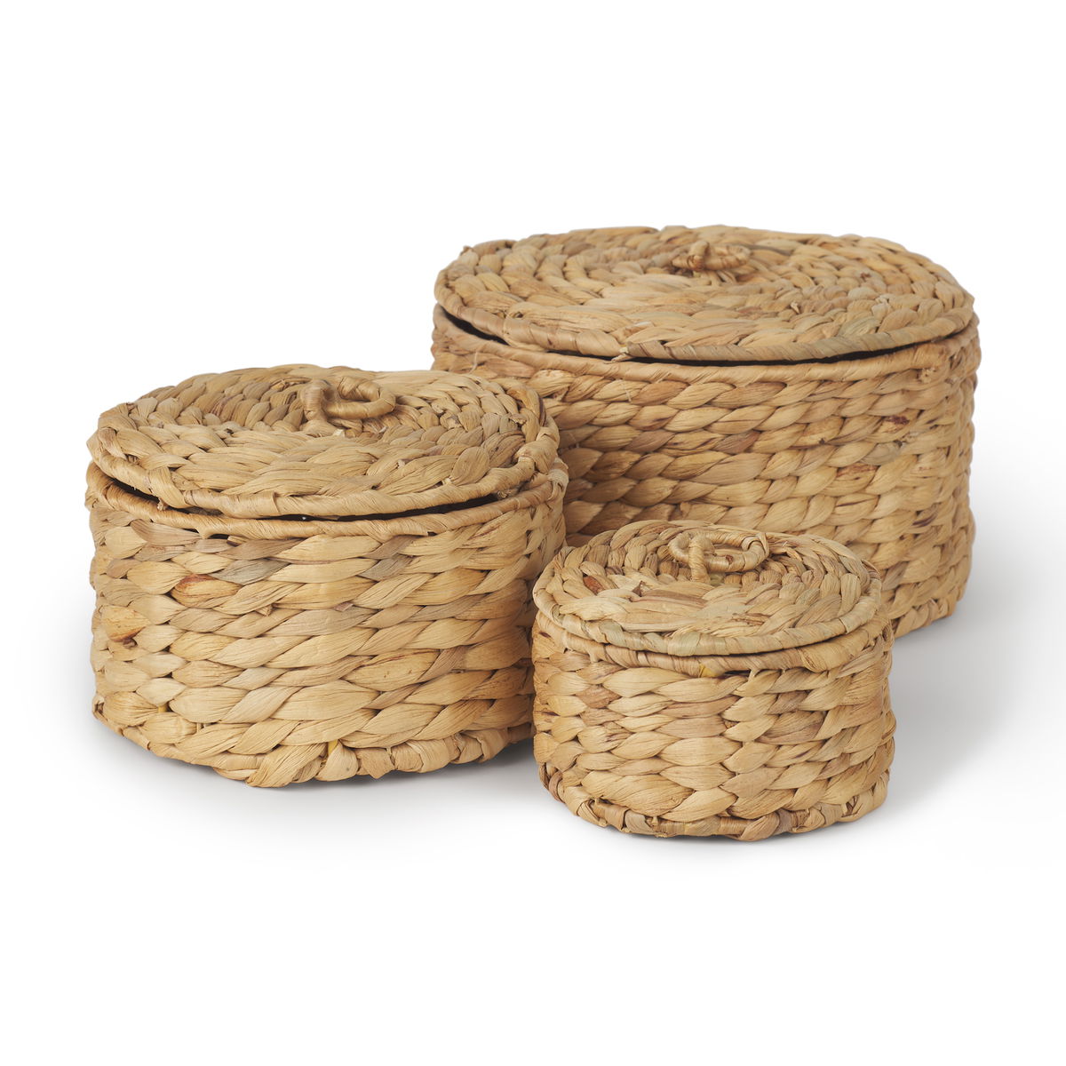 Kea Set of 3 Nesting Water Hyacinth Boxes with Lids, by Mercana, 8.66" length x 8.66" width x 4.72" height View 1