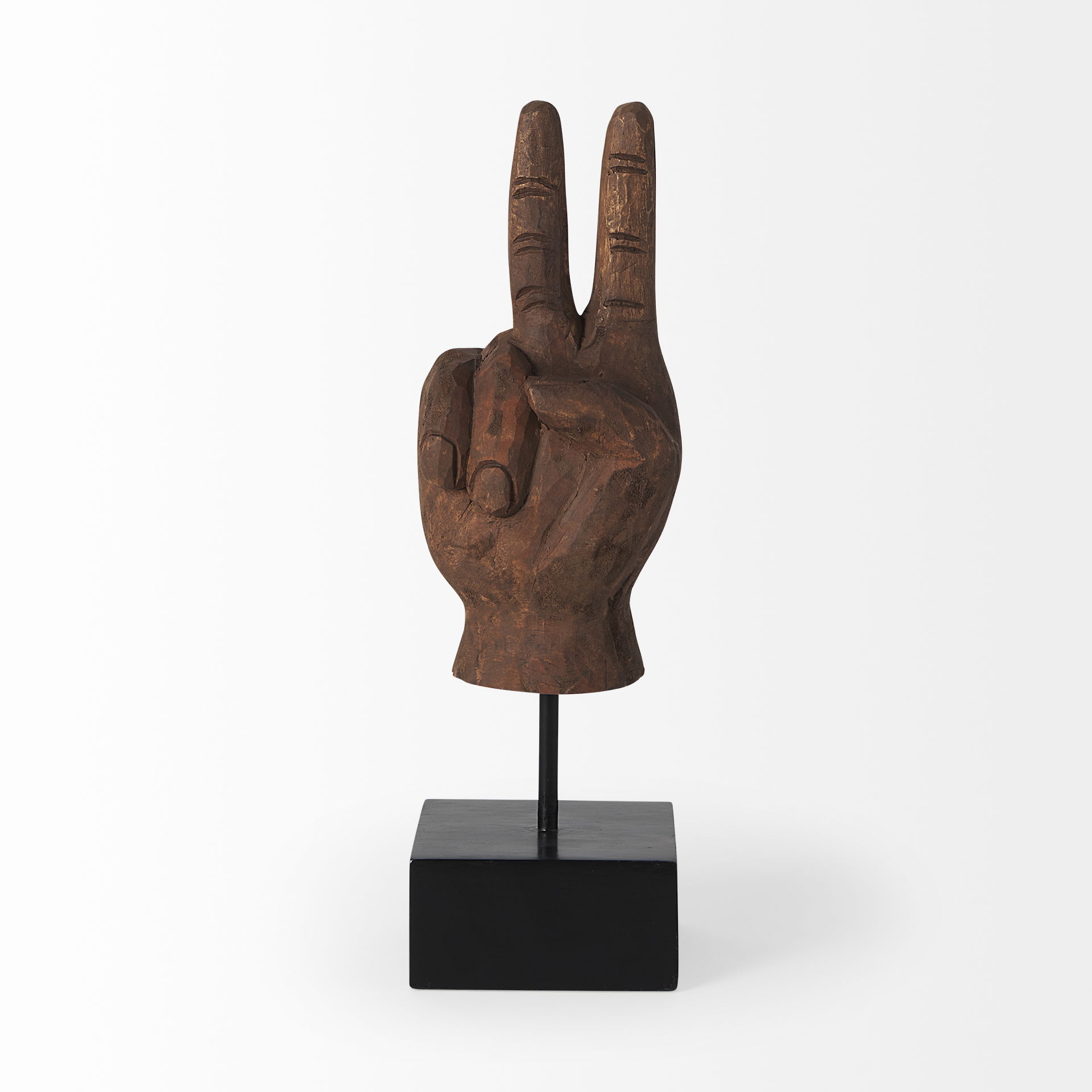 Pacem 4L x 4W Natural Wooden Carved Peace Sign Hand, Decorative Object by Mercana, 4" length x 3.94" width x 12.99" height View 6