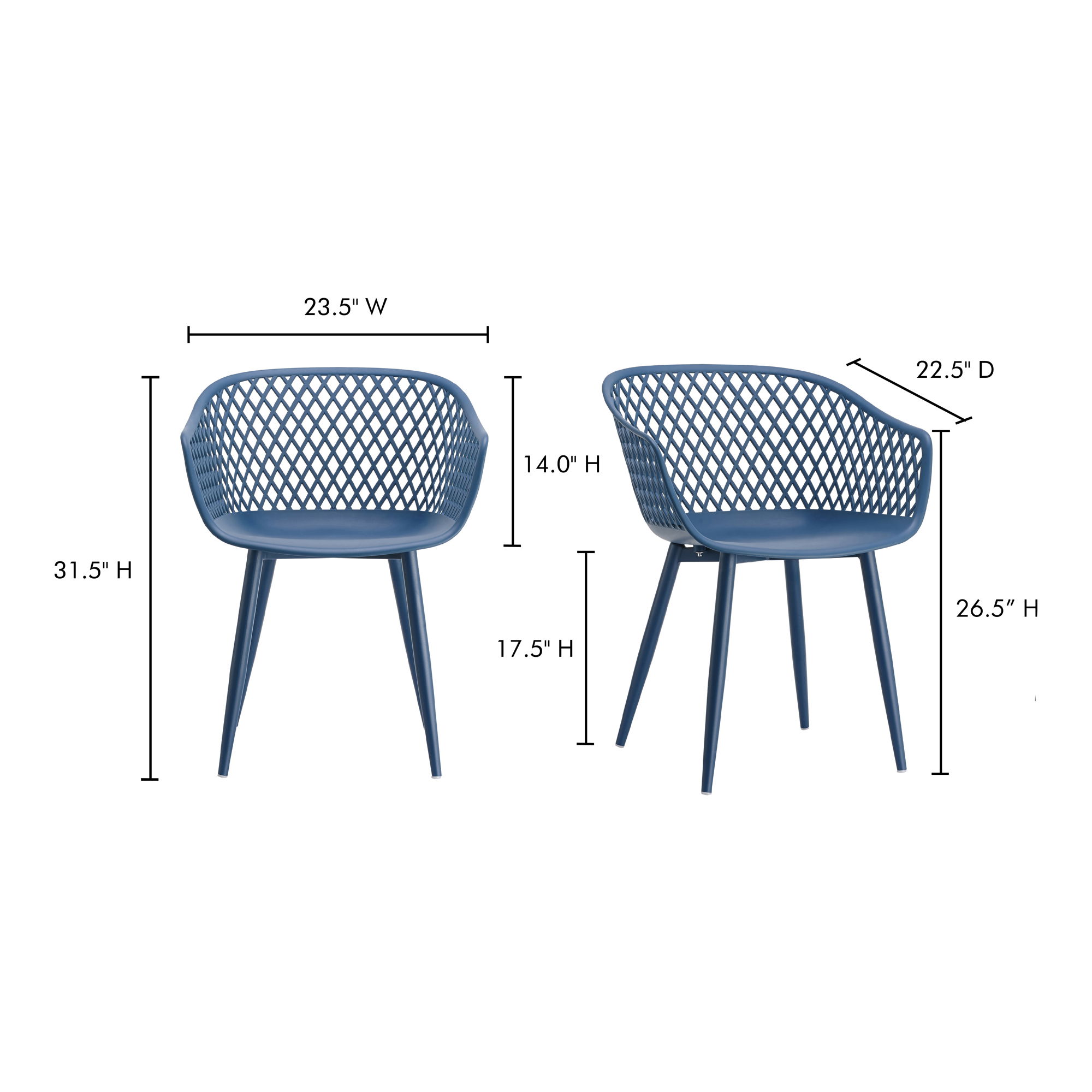 Piazza Outdoor Chair Blue - Set Of Two, by Moe's Home, 1'11.5" width x 2'7.5" height x 1'10.5" depth View 9