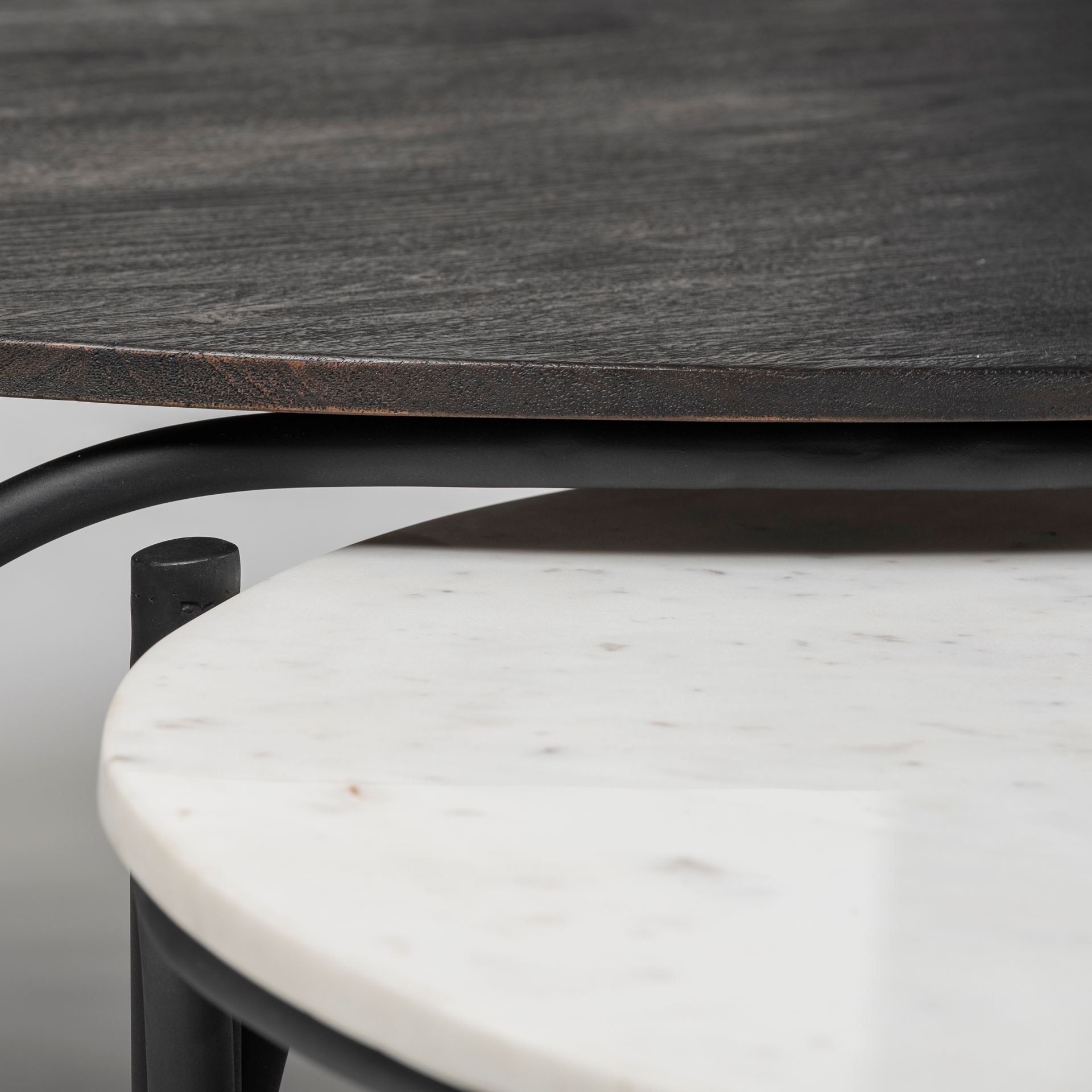 Etienne 36' Round White Marble Top Black Metal Base Coffee Table large image 