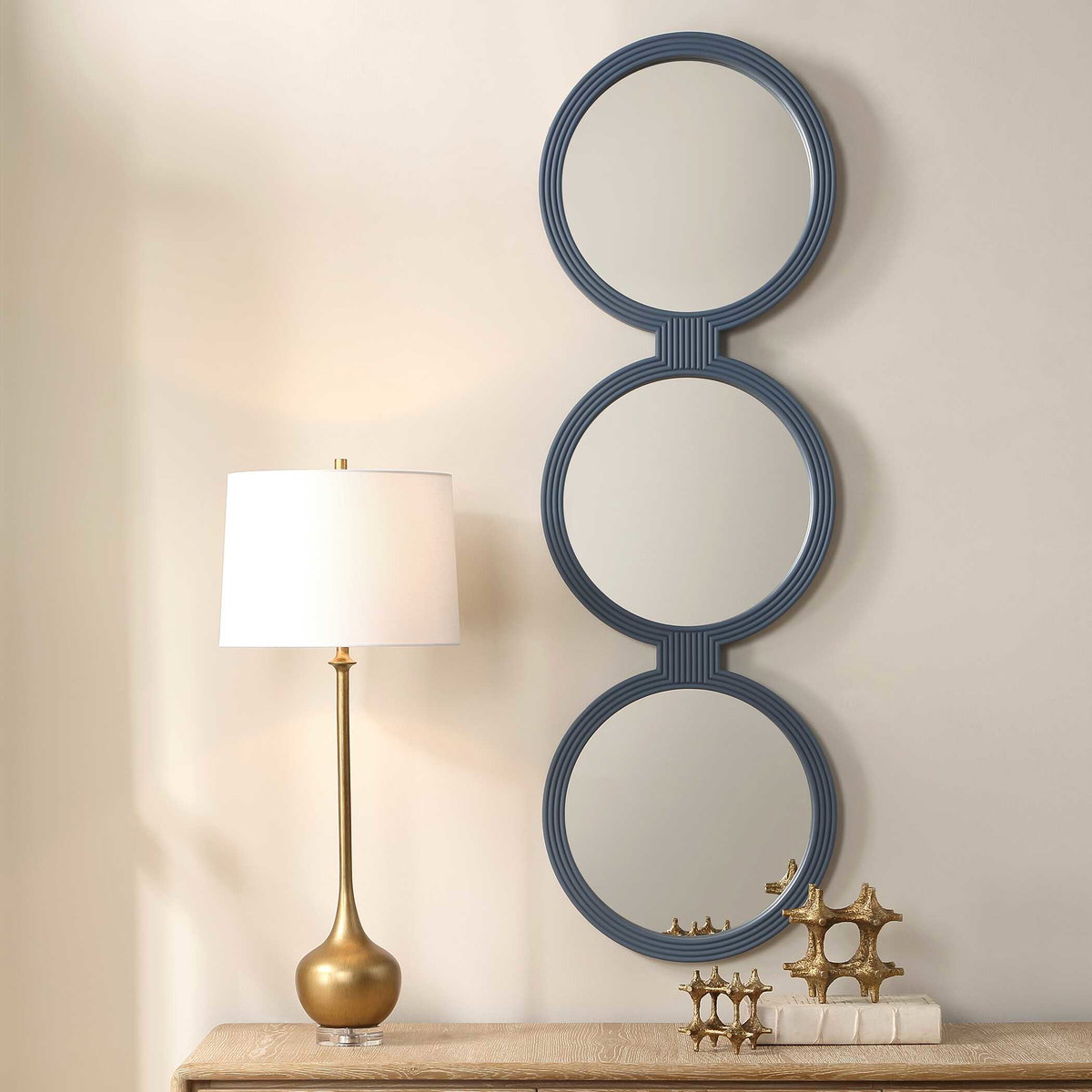 Going In Circles Blue Gray Mirror, by Uttermost, 1'6" width x 4'8" height x 1.5" depth View 2