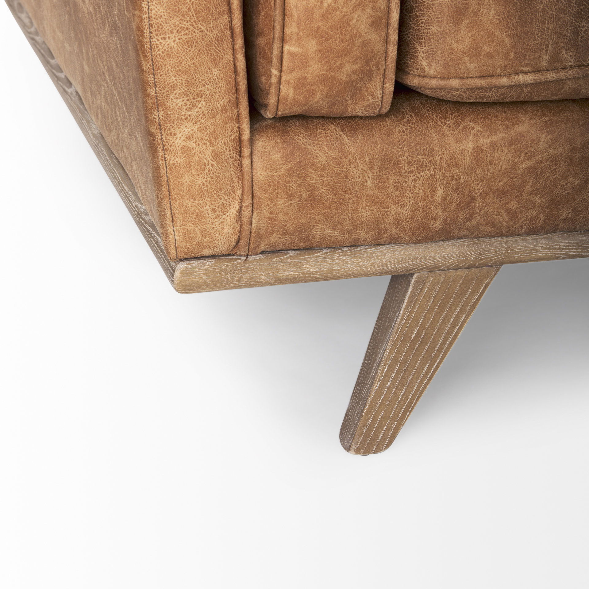 Brooks  Cognac Brown Faux Leather Three Seater Sofa with Medium Brown Wooden Legs, Sofas & Sectional by Mercana, 90.16" length x 34.84" width x 33.46" height View 13