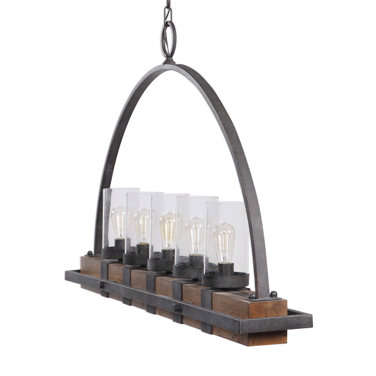 Atwood 5 Light Rustic Linear Chandelier, Linear Suspension by Uttermost, 51" width x 30.75" height x 7.75" depth View 5
