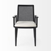Clara Cane Back Dining Arm Chair | Cream Fabric with Black Wood, Dining Chair by Mercana, 22.5" length x 23.5" width x 33.75" height thumbnail 6