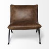 Flavelle I Brown Leather Cushion Seat and Solid Iron Base Accent Chair, by Mercana, 28.35" length x 33.07" width x 27.53" height thumbnail 3