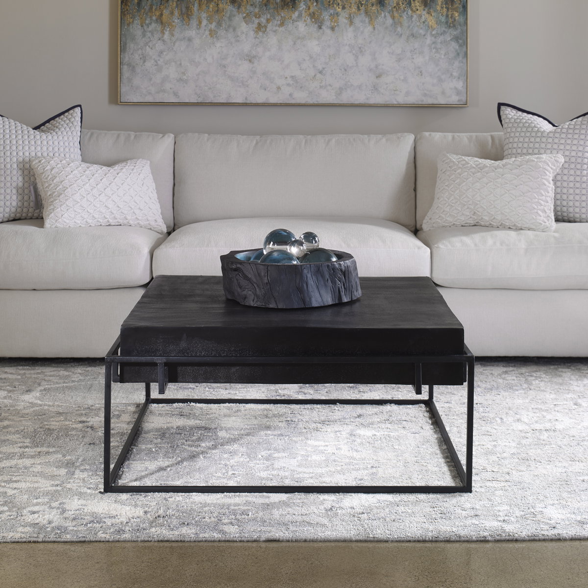 Telone Modern Black Coffee Table, by Uttermost, 35" width x 16" height x 35" depth View 2