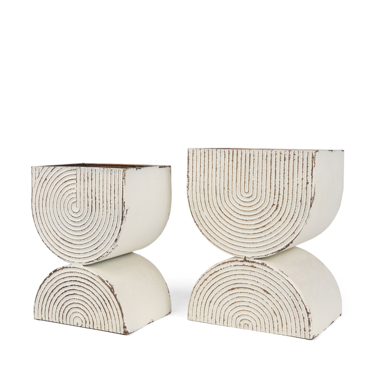 Medina Off White with Gold Antiquing Tall Metal Planters (Set of 2), by Mercana, 9.45" length x 7.09" width x 12.4" height View 1