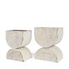 Medina Off White with Gold Antiquing Tall Metal Planters (Set of 2), by Mercana, 9.45" length x 7.09" width x 12.4" height thumbnail 1