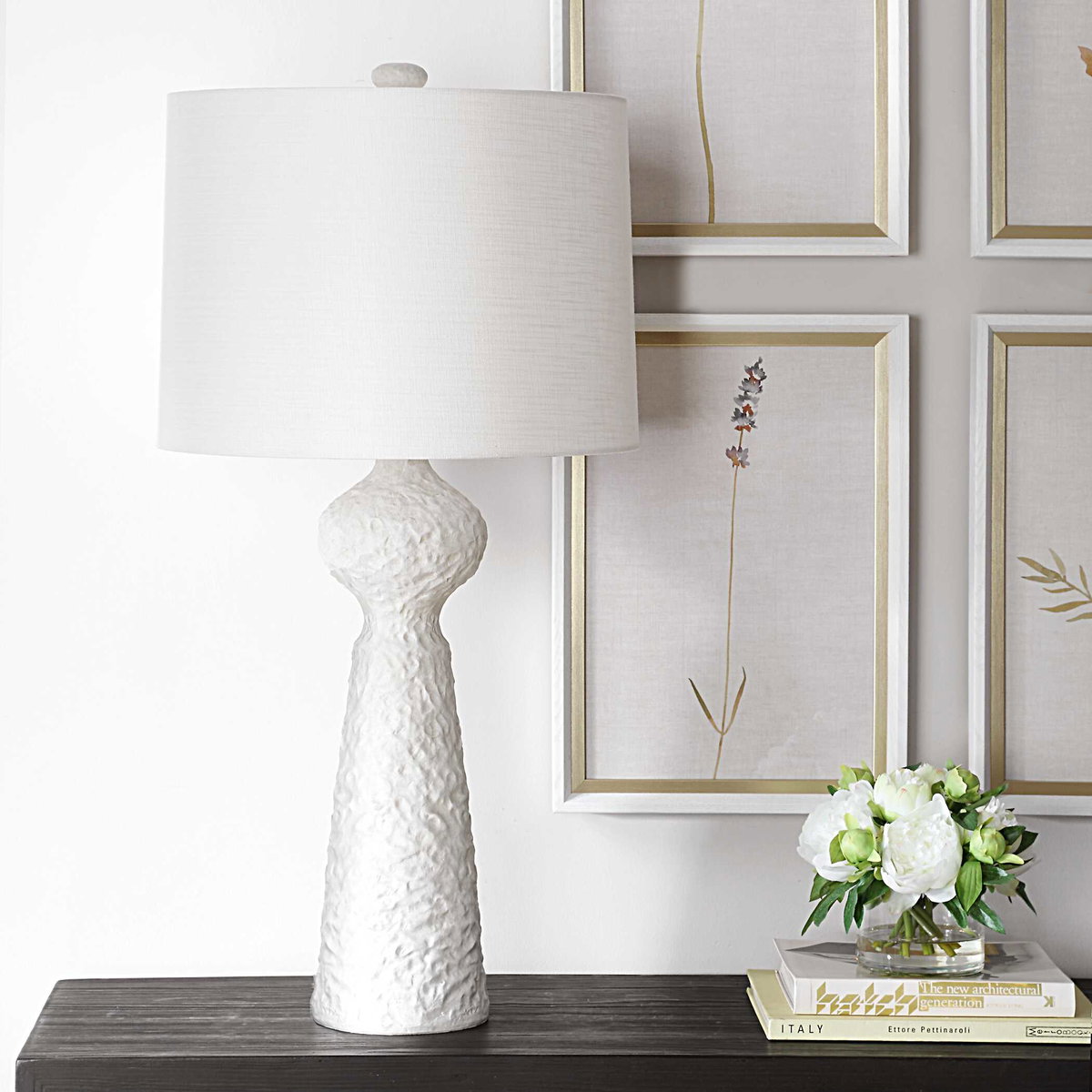 Sonata Textured White Table Lamp, by Uttermost, 18" width x 36" height x 18" depth View 4