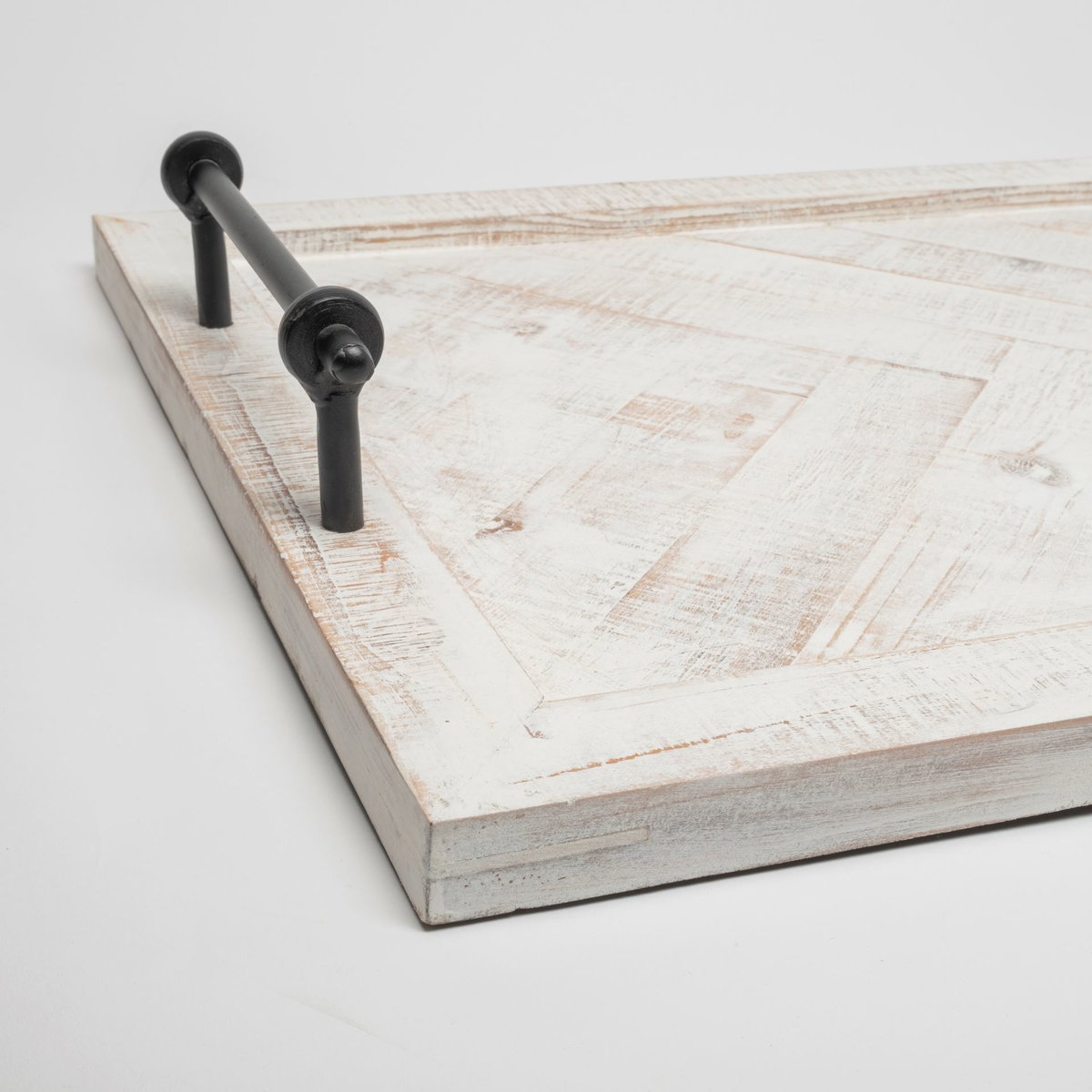 Alfred 35L x 16W Natural Wooden Herringbone Rectangular Tray, Decorative Tray by Mercana, 16" length x 35" width x 4" height View 7