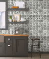 Encaustic Tile Black Peel & Stick Wallpaper thumbnail 1
