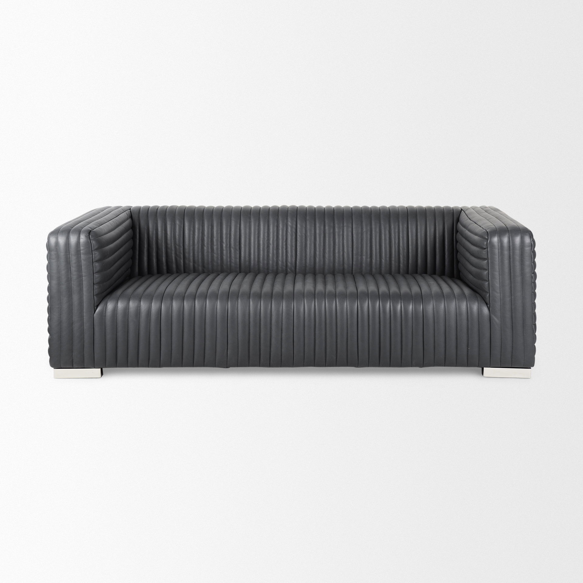 Ricciardo Black Leather Wrapped Three Seater Sofa, Sofas & Sectional by Mercana, 86.61" length x 38.58" width x 26.38" height View 4