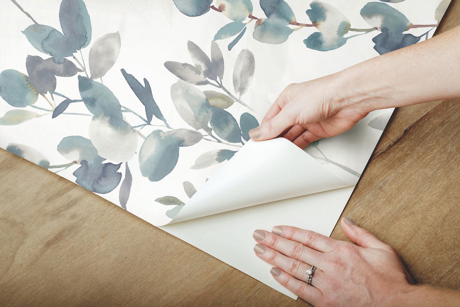 Joyful Eucalyptus Navy Peel & Stick Wallpaper large image 