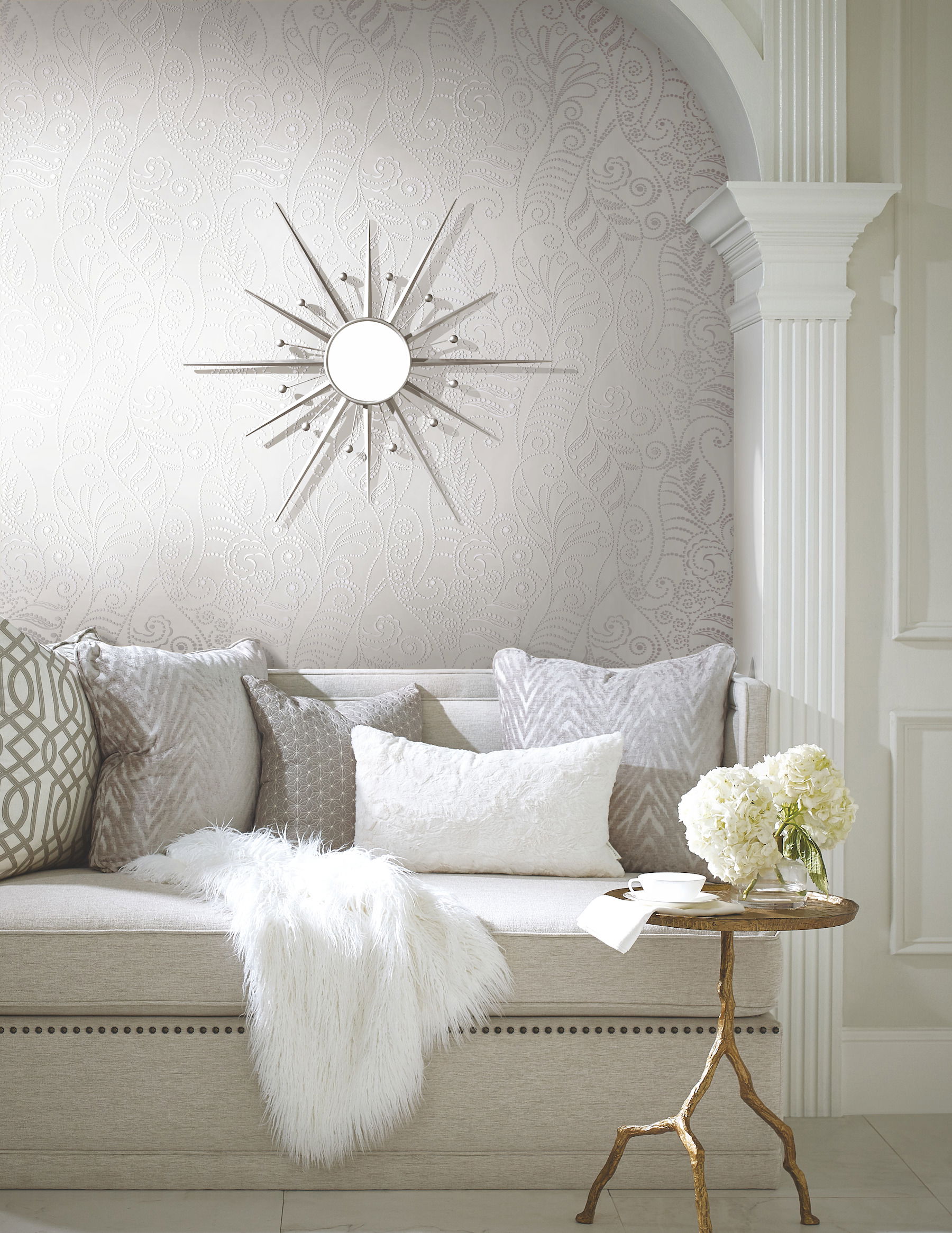 Silver & White Metallic Modern Fern Wallpaper large image 