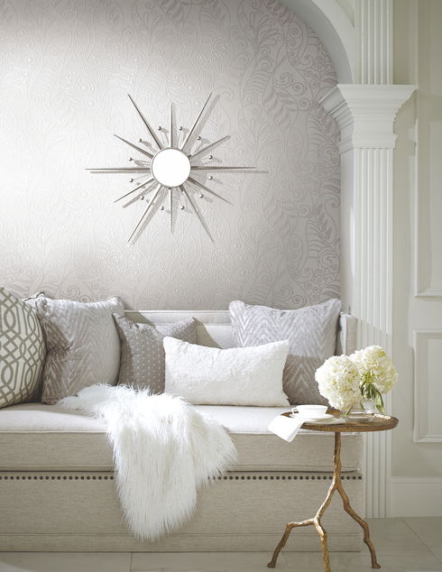 Silver & White Metallic Modern Fern Wallpaper
