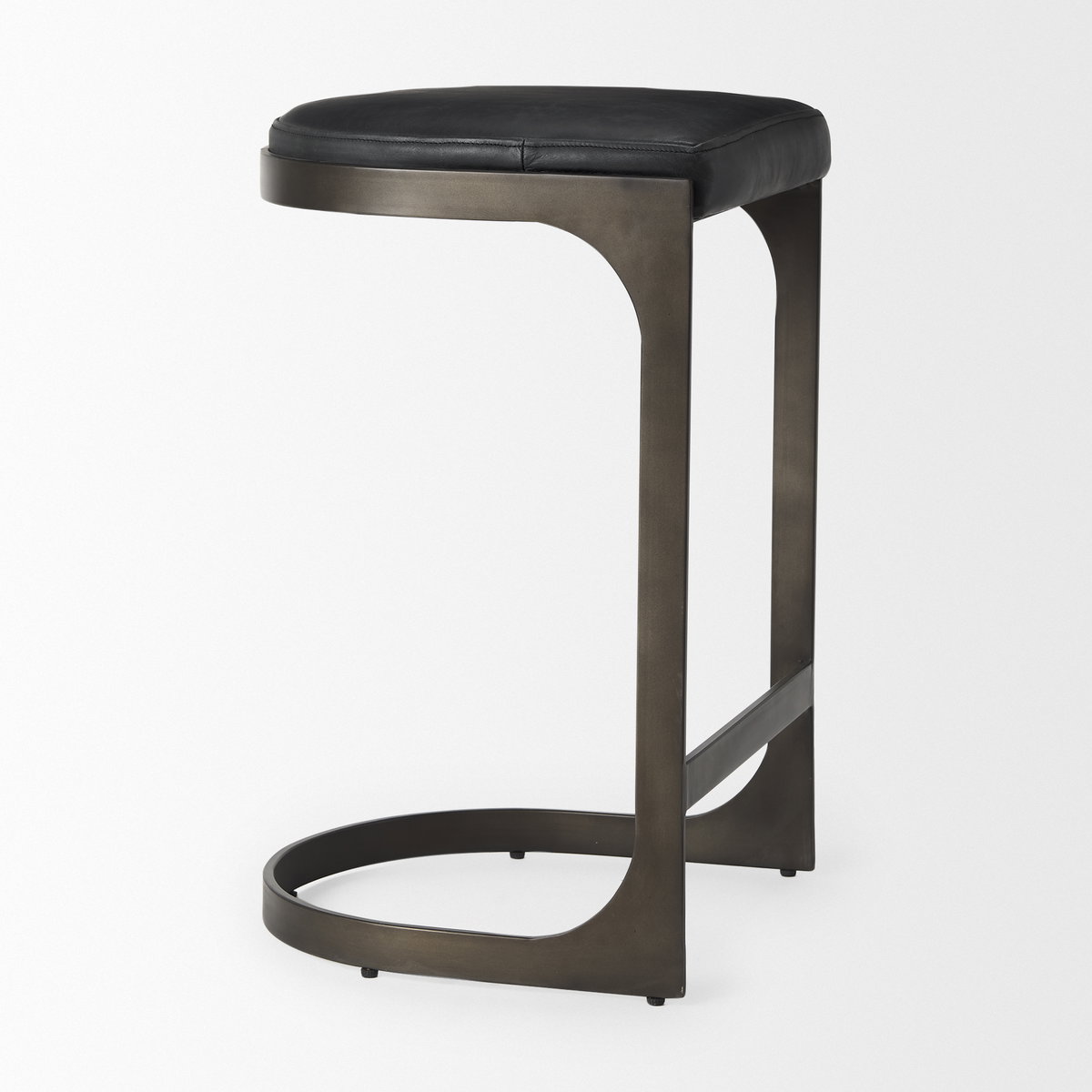 Tyson Backless 28in Seat Bar Stool | Black Leather with Black Metal, Counter & Bar Stool by Mercana, 17.25" length x 17.5" width x 28" height View 7