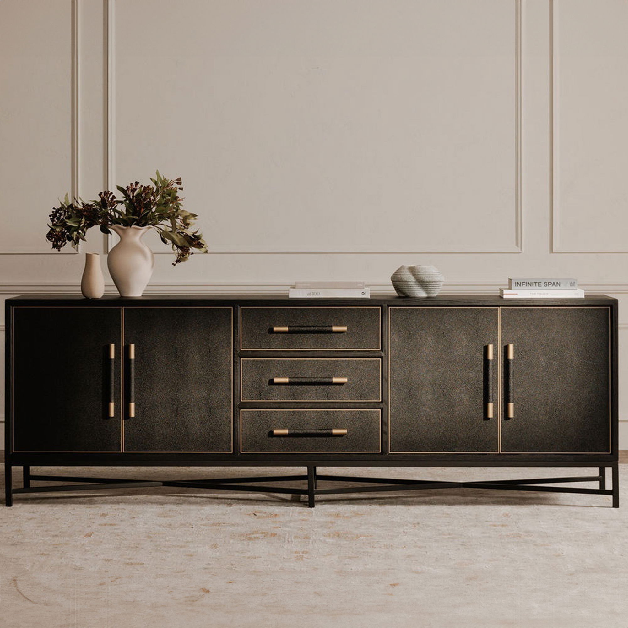 Mako Sideboard Large Black, Cabinets & Sideboard by Moe's Home, 100" width x 33.86" height x 17.72" depth View 7