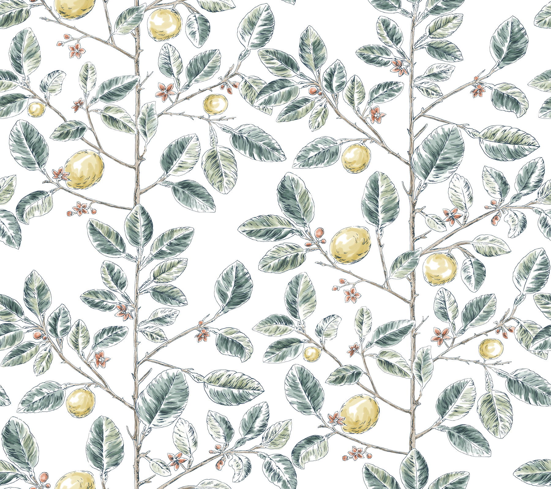 Limoncello Toile Forest Wallpaper large image 
