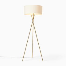 Online Designer Living Room Mid-Century Metal Tripod Floor Lamp Antique Brass White Linen (66")