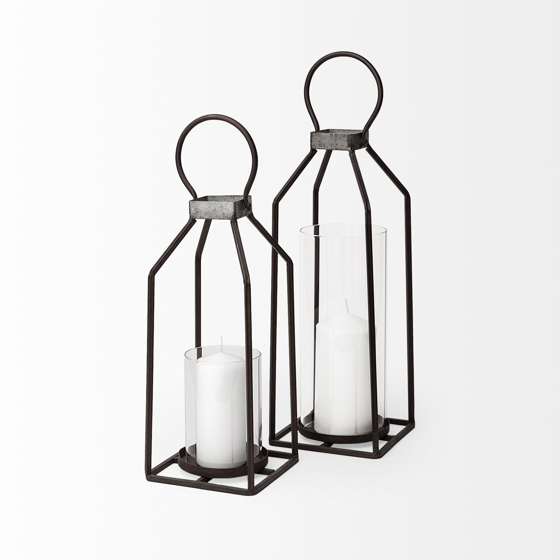 Kingston II Small Rustic Metal Framed Table Candle Holder, Candles & Candle Holder by Mercana, 5.5" length x 5.51" width x 16.14" height View 6