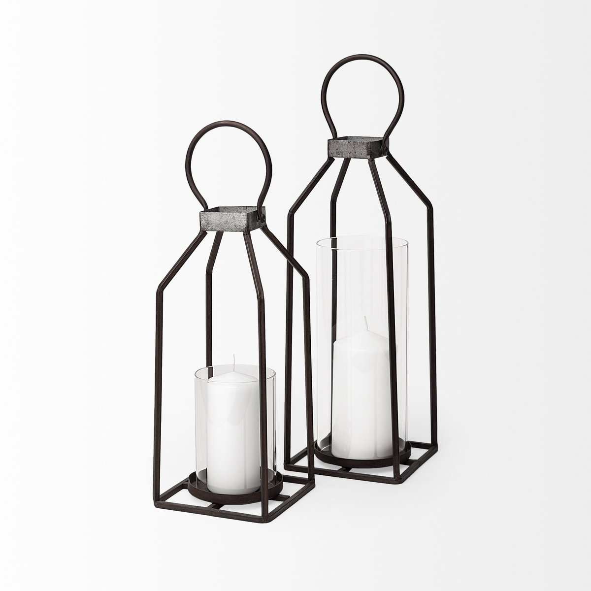 Kingston II Small Rustic Metal Framed Table Candle Holder, Candles & Candle Holder by Mercana, 5.5" length x 5.51" width x 16.14" height View 6