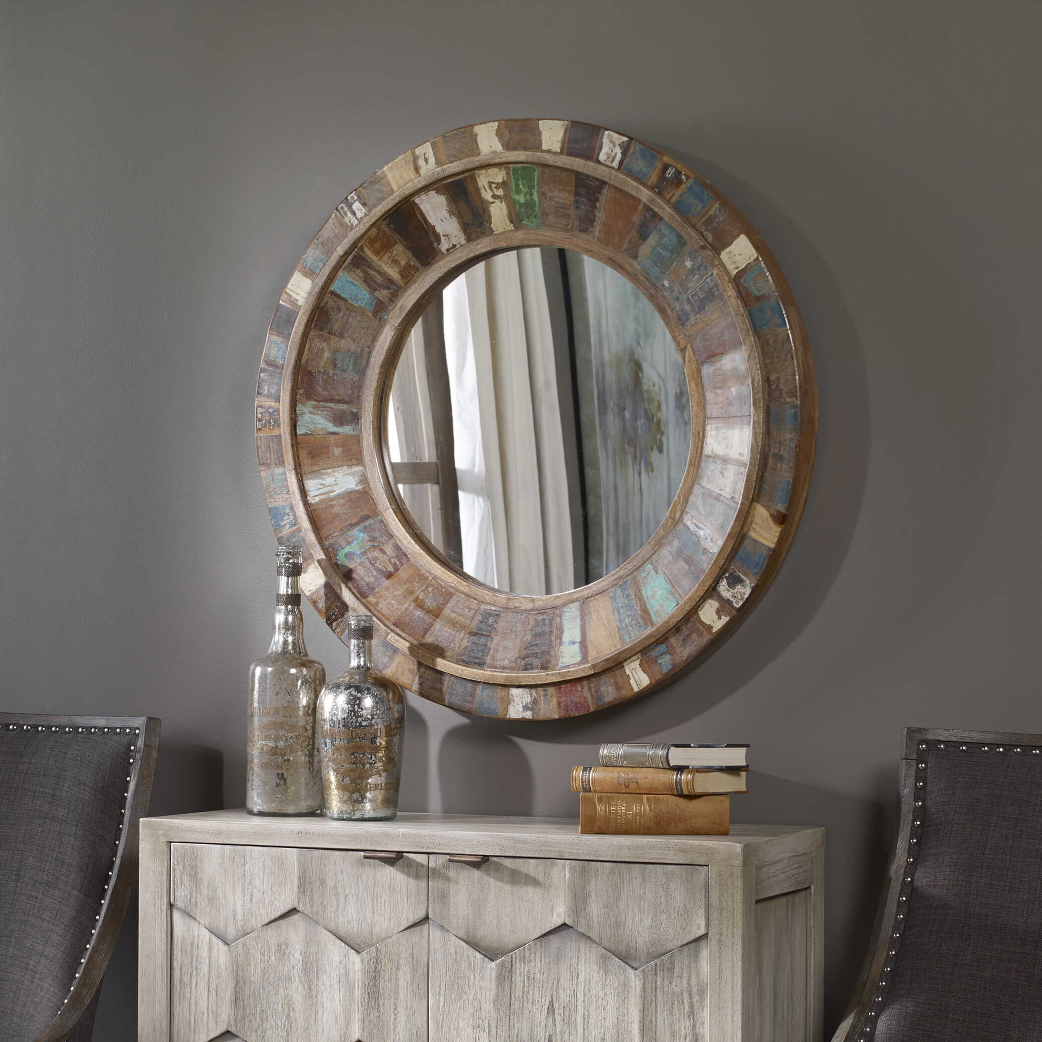 Jeremiah Round Wood Mirror Jeremiah Round Wood Mirror large image