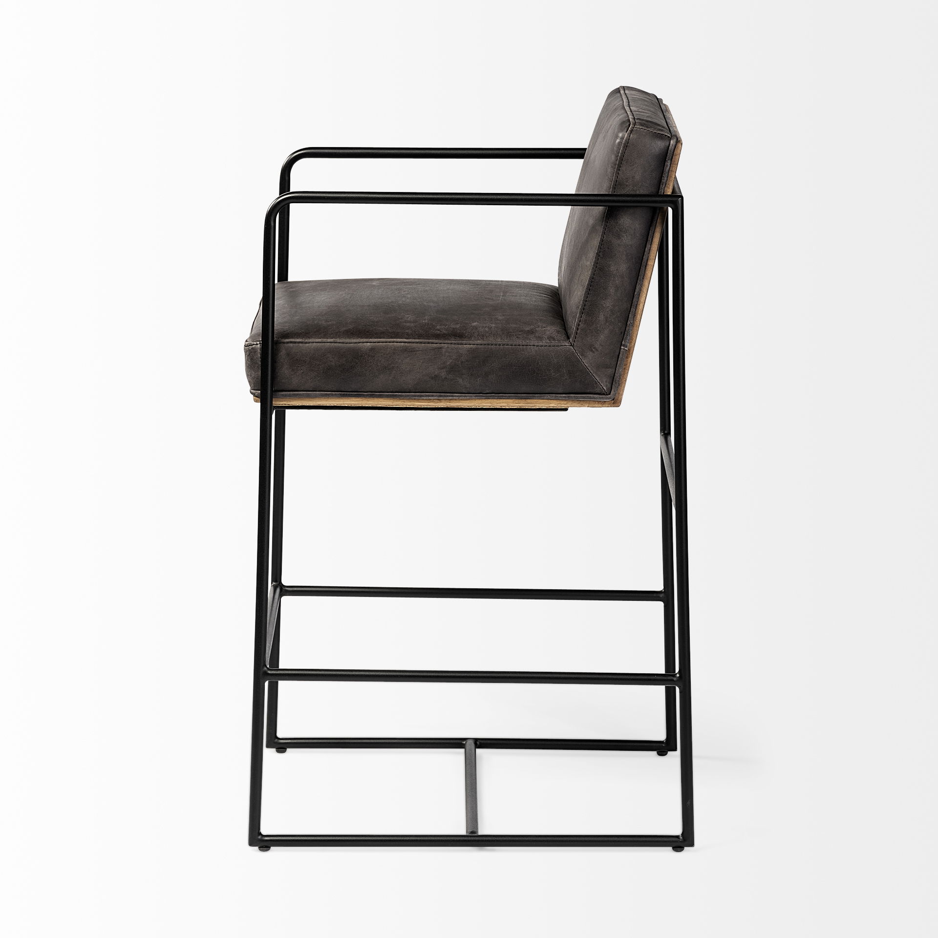 Stamford 36' Total Height Black Leather Seat with Wood Back, Metal Frame Counter Stool large image 