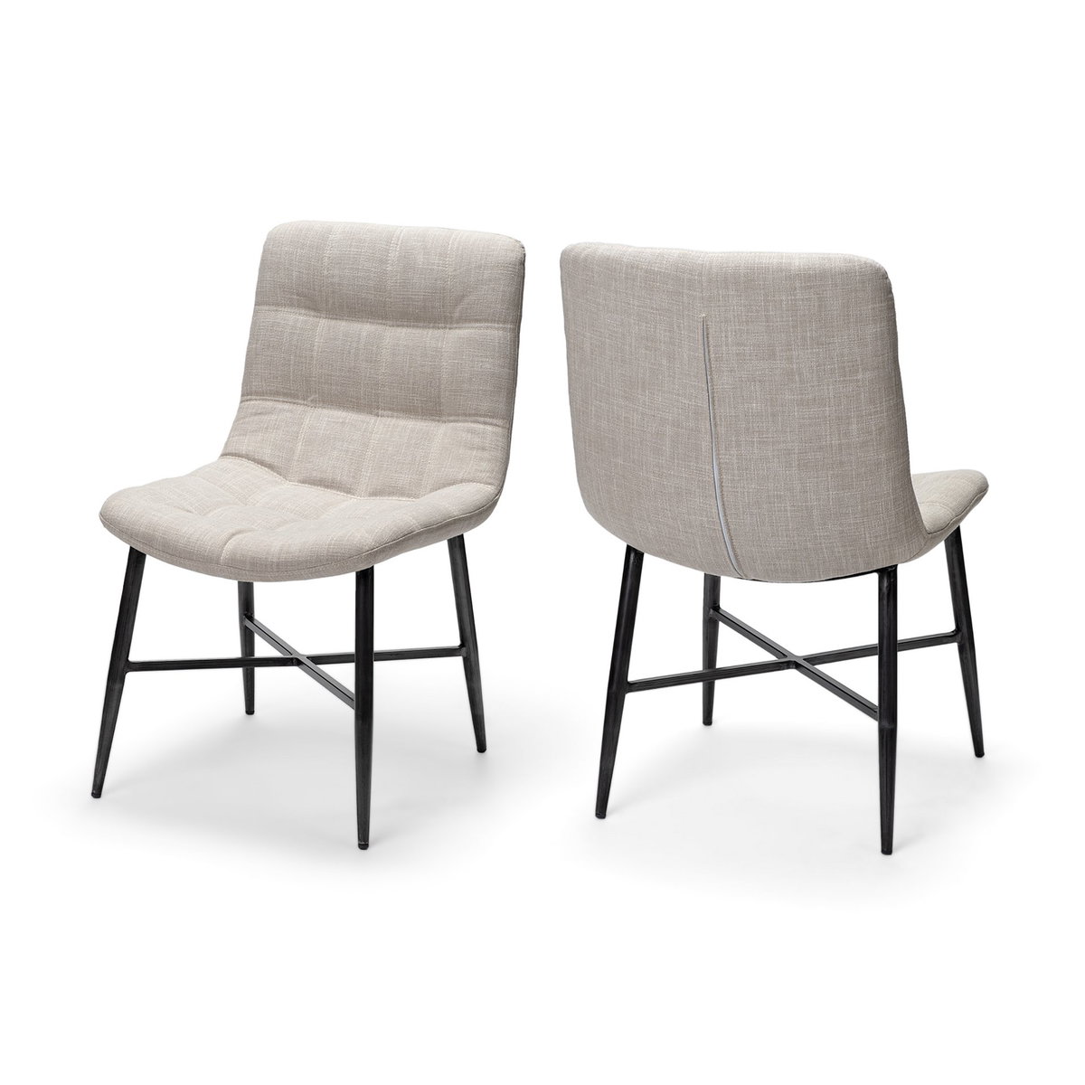 Barrow Solid Back Dining Side Chair | Beige Fabric with Black Metal, Dining Chair by Mercana, 19.75" length x 24" width x 34" height View 6