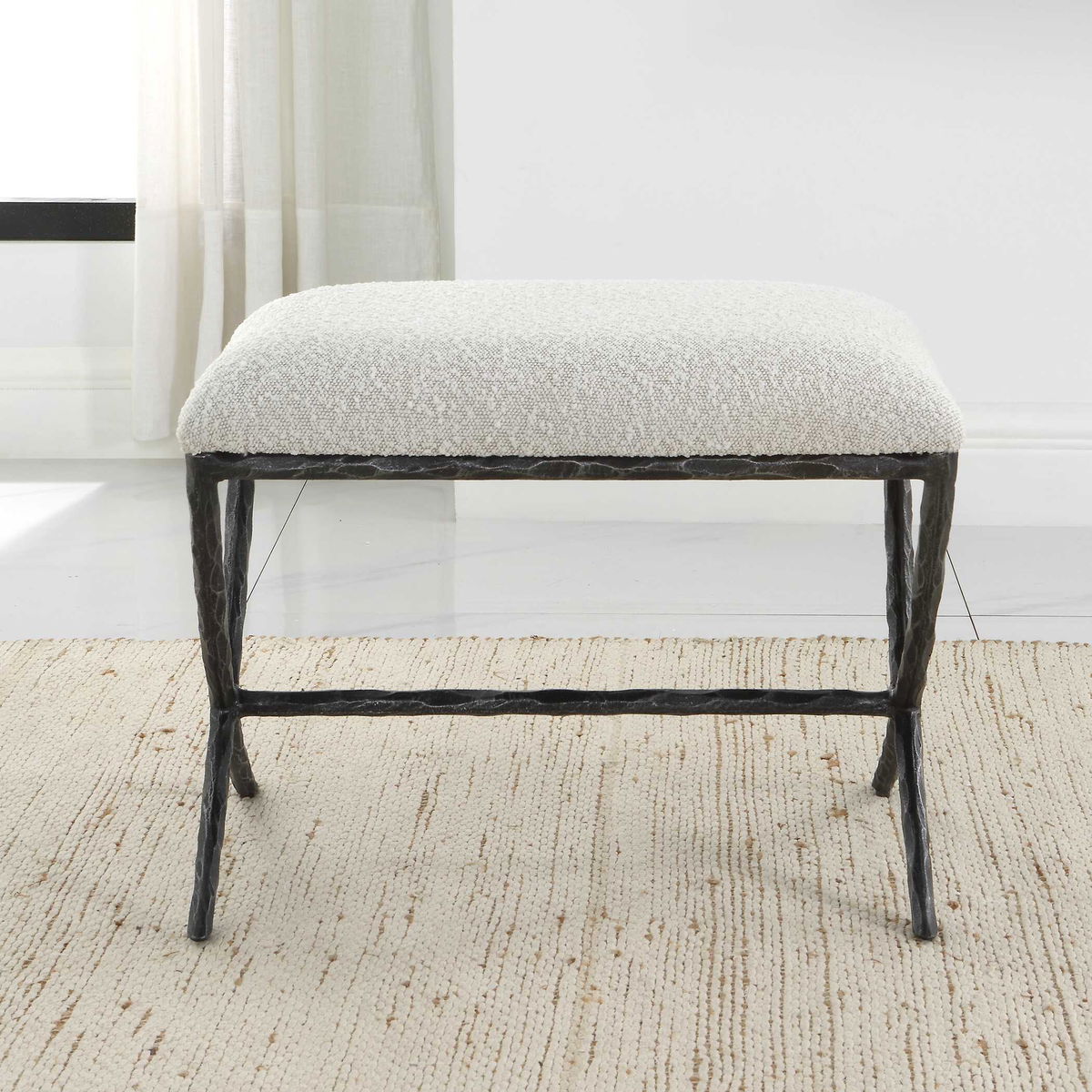 Brisby Gray Fabric Small Bench, Benche by Uttermost, 24" width x 19" height x 16" depth View 4