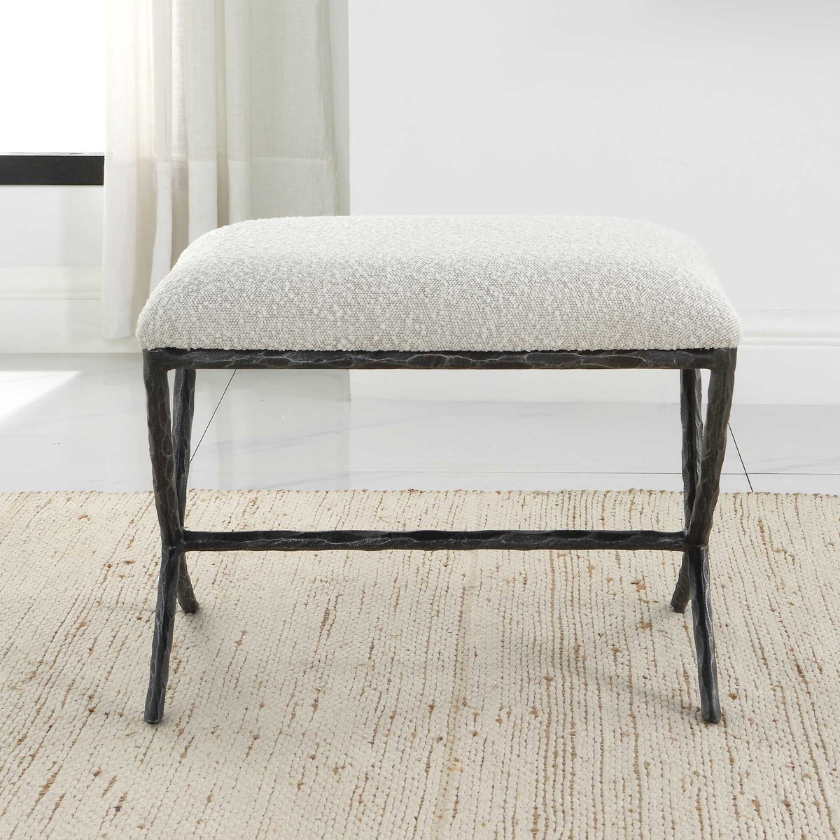 Brisby Gray Fabric Small Bench, Furniture by Uttermost, 24" width x 19" height x 16" depth View 4