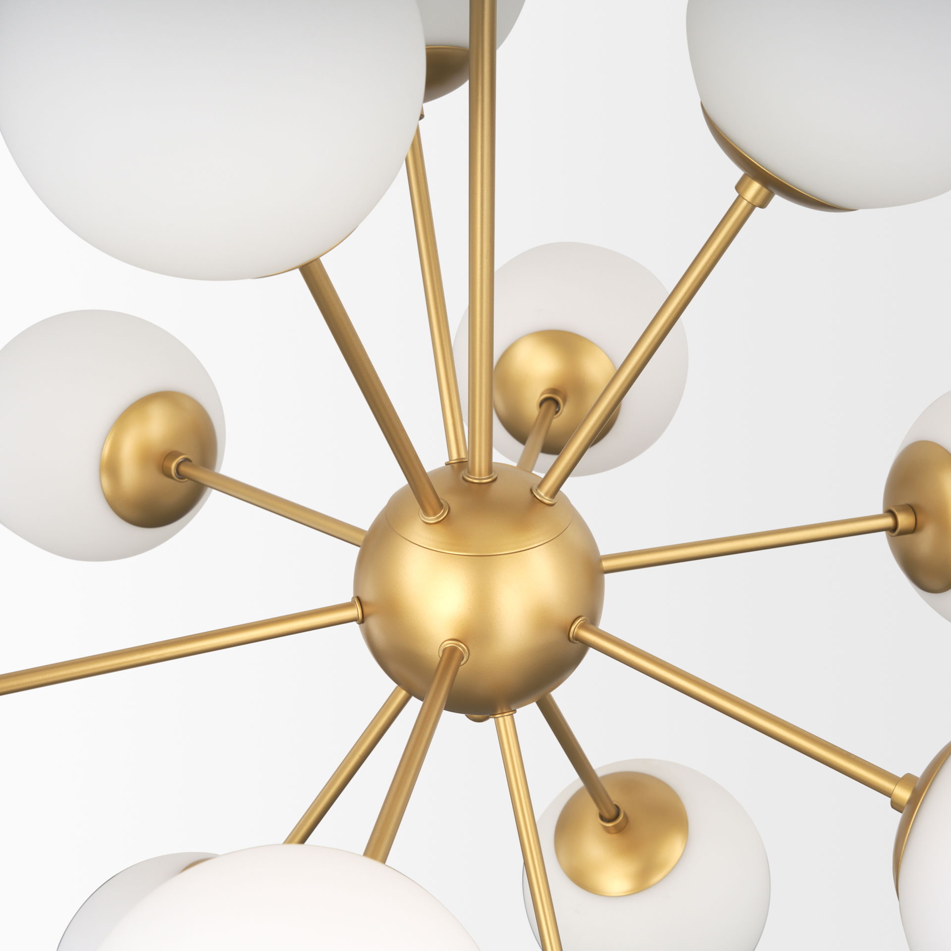 Barbara Brushed Gold Metal with Frosted Glass Globes 11-Light Chandelier, by Mercana, 31.5" length x 31.5" width x 31.5" height View 8