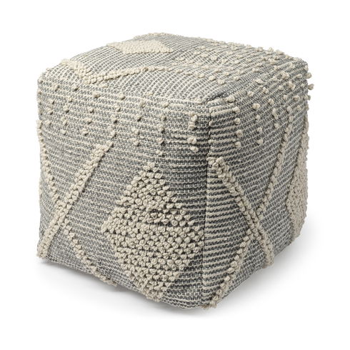 Brinket Gray/Cream Polyester Handwoven Square Pouf