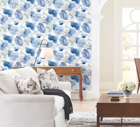 Watercolor Bouquet Cobalt Wallpaper