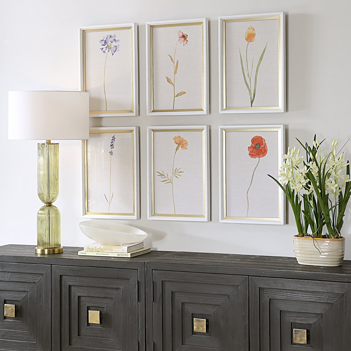 Wild Flourish Framed Floral Prints Set/6, Art by Uttermost, 14" width x 20" height x 1.5" depth View 2