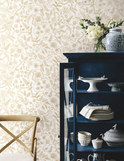 Aviary Off White & Gold Peel & Stick Wallpaper