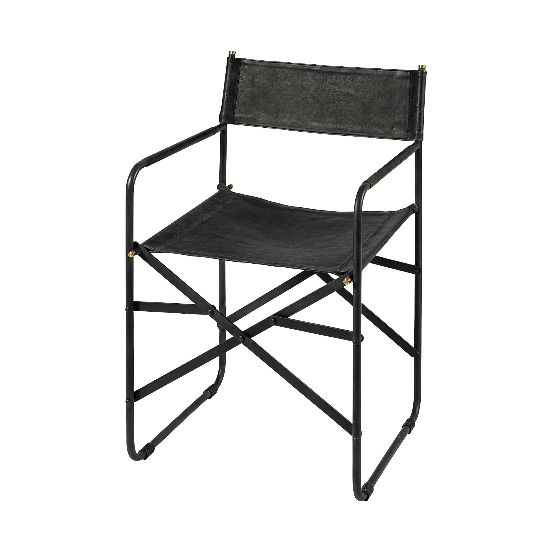 Direttore Black Iron Frame Black Leather Dining Chair, by Mercana, 19.25" length x 20" width x 31" height View 1