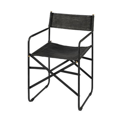 Direttore Black Iron Frame Black Leather Dining Chair