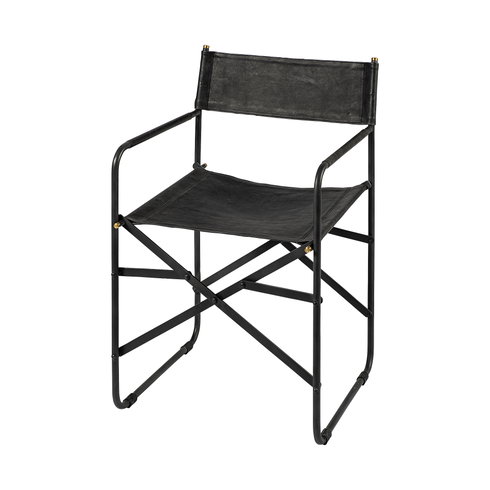 Direttore Curved Back Dining Side Chair | Black Leather with Black Iron