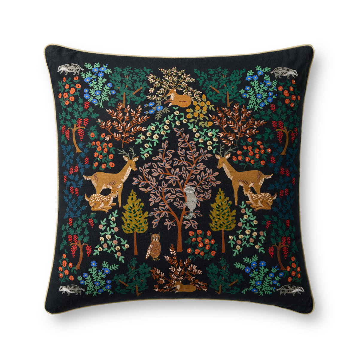 Rifle Paper Co. x Loloi Woodland Pillow, Decorative Pillow, 22" length x 22" width View 1