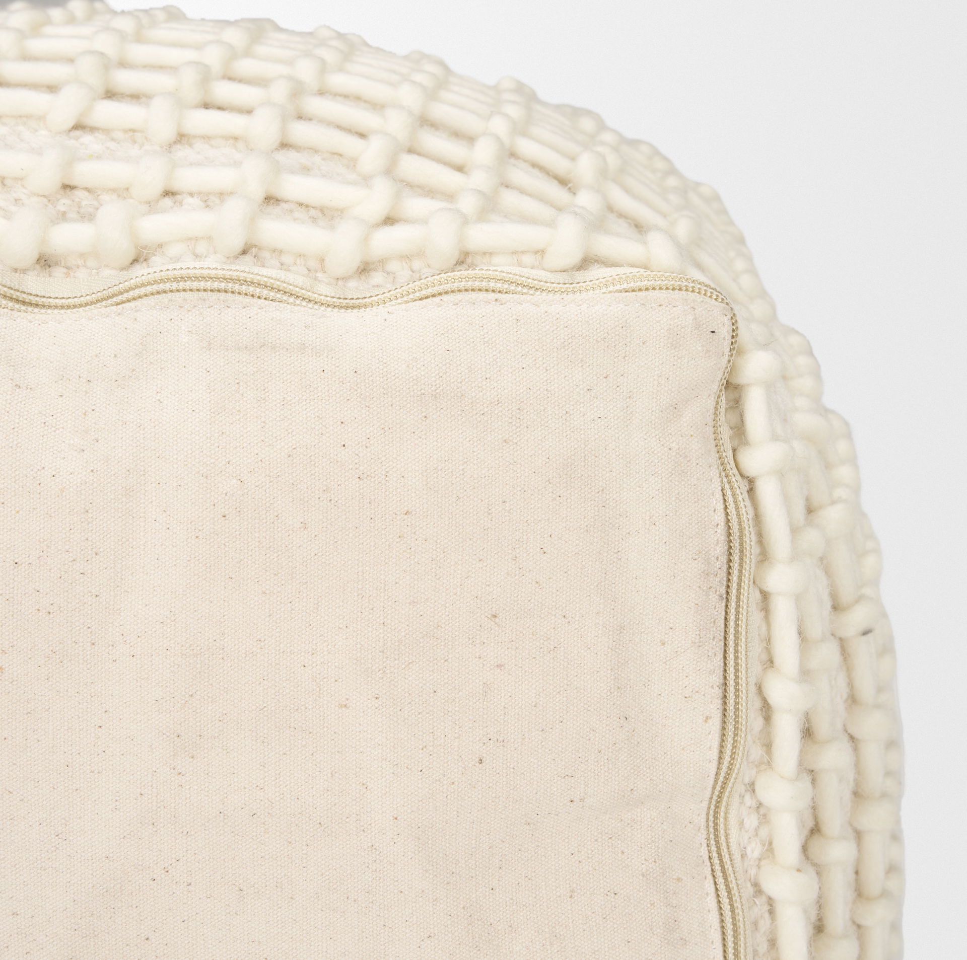Sakaye Beige with Cream Stitched Patterned Pouf, Ottoman by Mercana, 16" length x 16" width x 16" height View 11