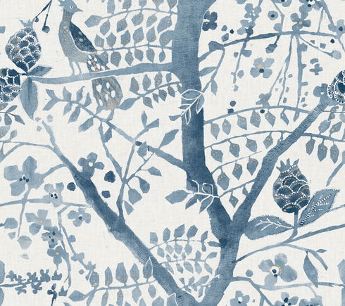 Peacock Block Print Blue Wallpaper