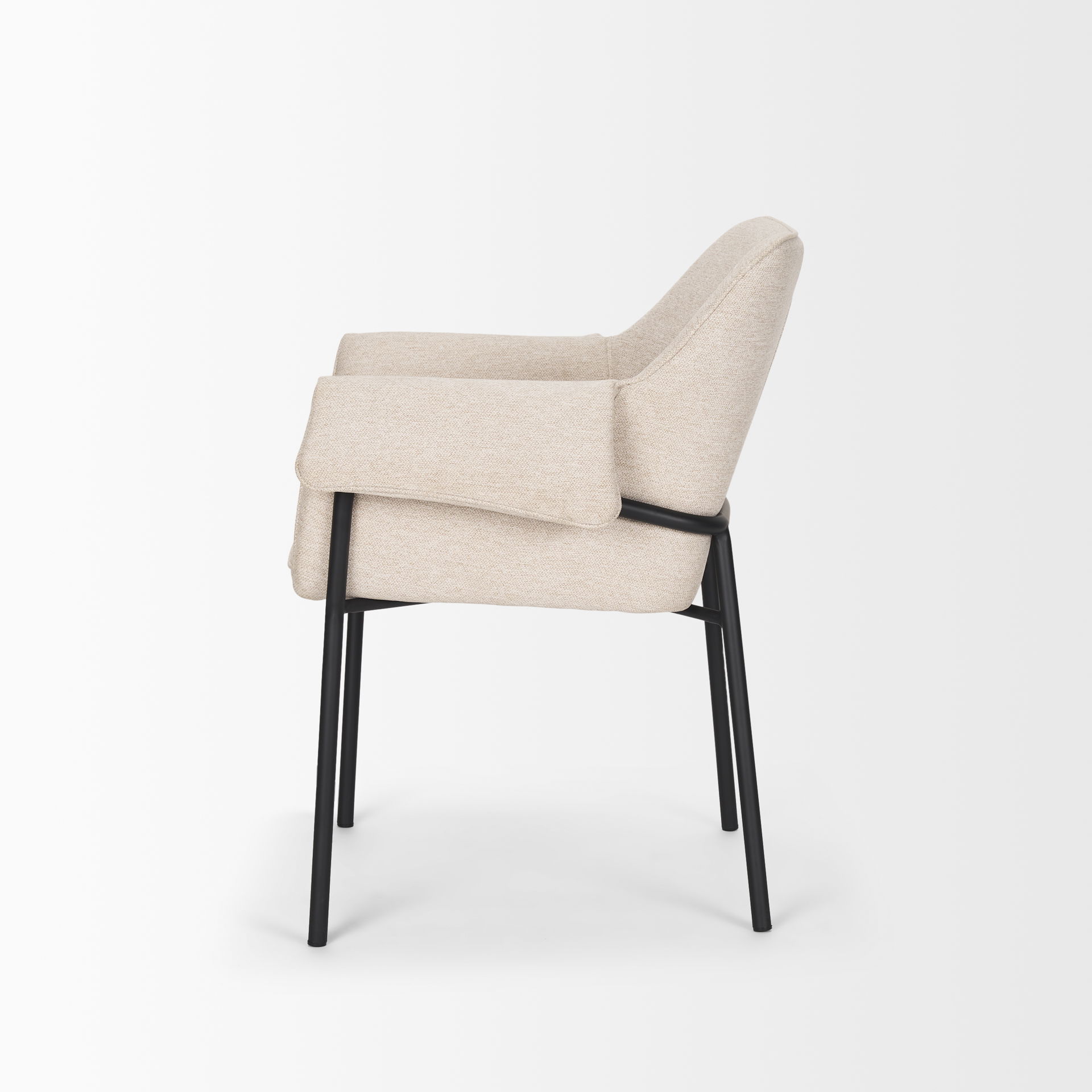 Brently Dining Chair with Oatmeal Fabric & Matte Black Metal Legs, by Mercana, 24.5" length x 29.5" width x 32.5" height View 6