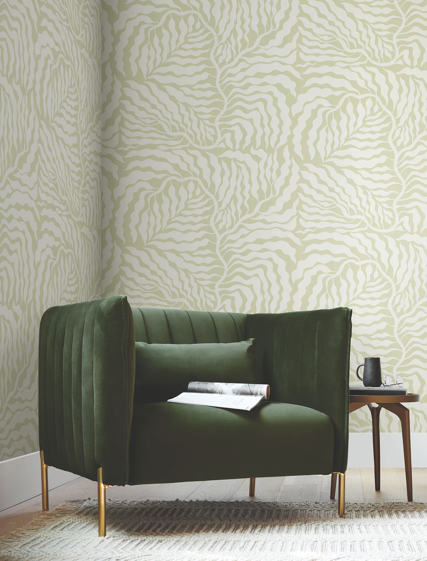 Fern Fronds Light Green & White Wallpaper large image 