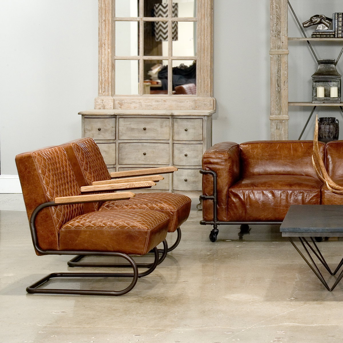Beverly Hills Chair  Cuba Brown Leather, by Sarreid, 2'9" length x 2'4" width x 2'9" height View 14