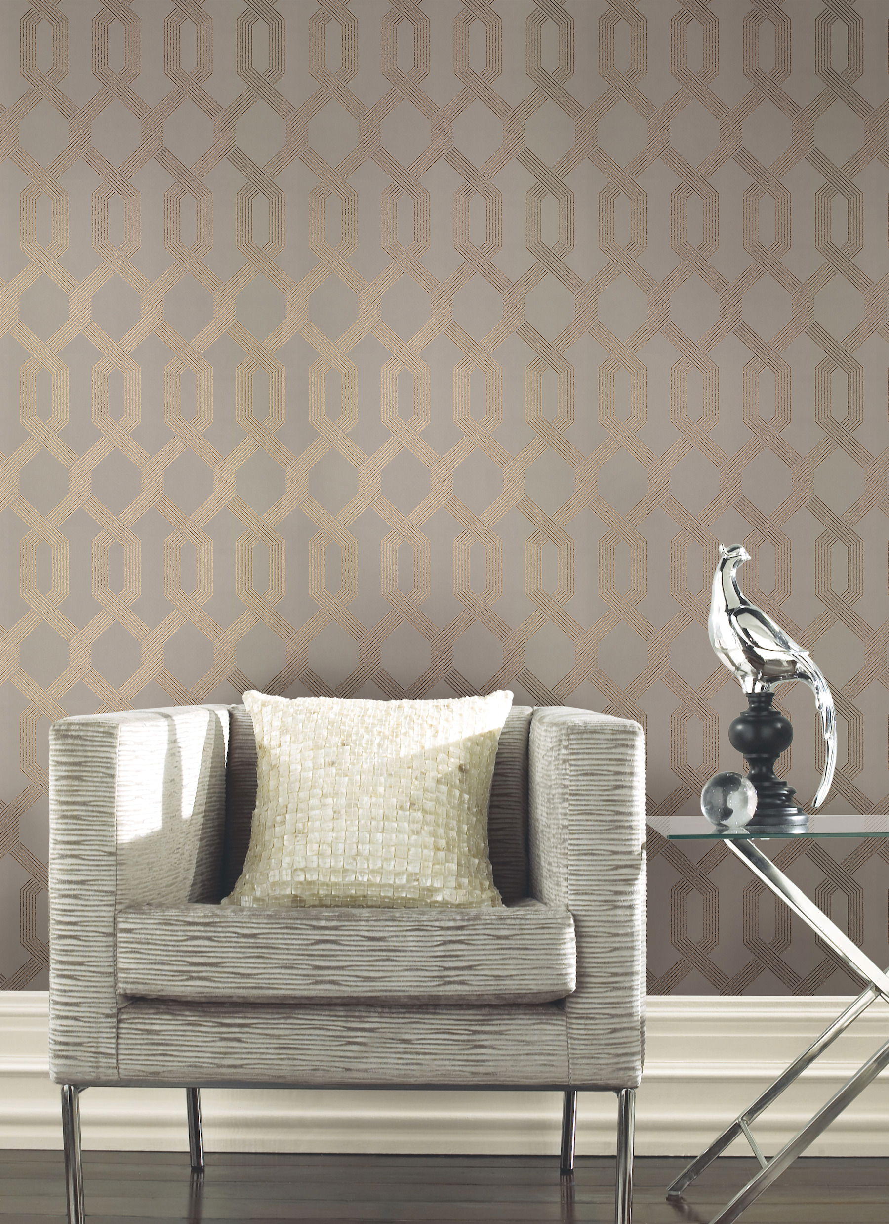 Viva Lounge Gold Metallic Wallpaper, by York Wall, 33' length x 1'9" width x 0.02" depth View 2