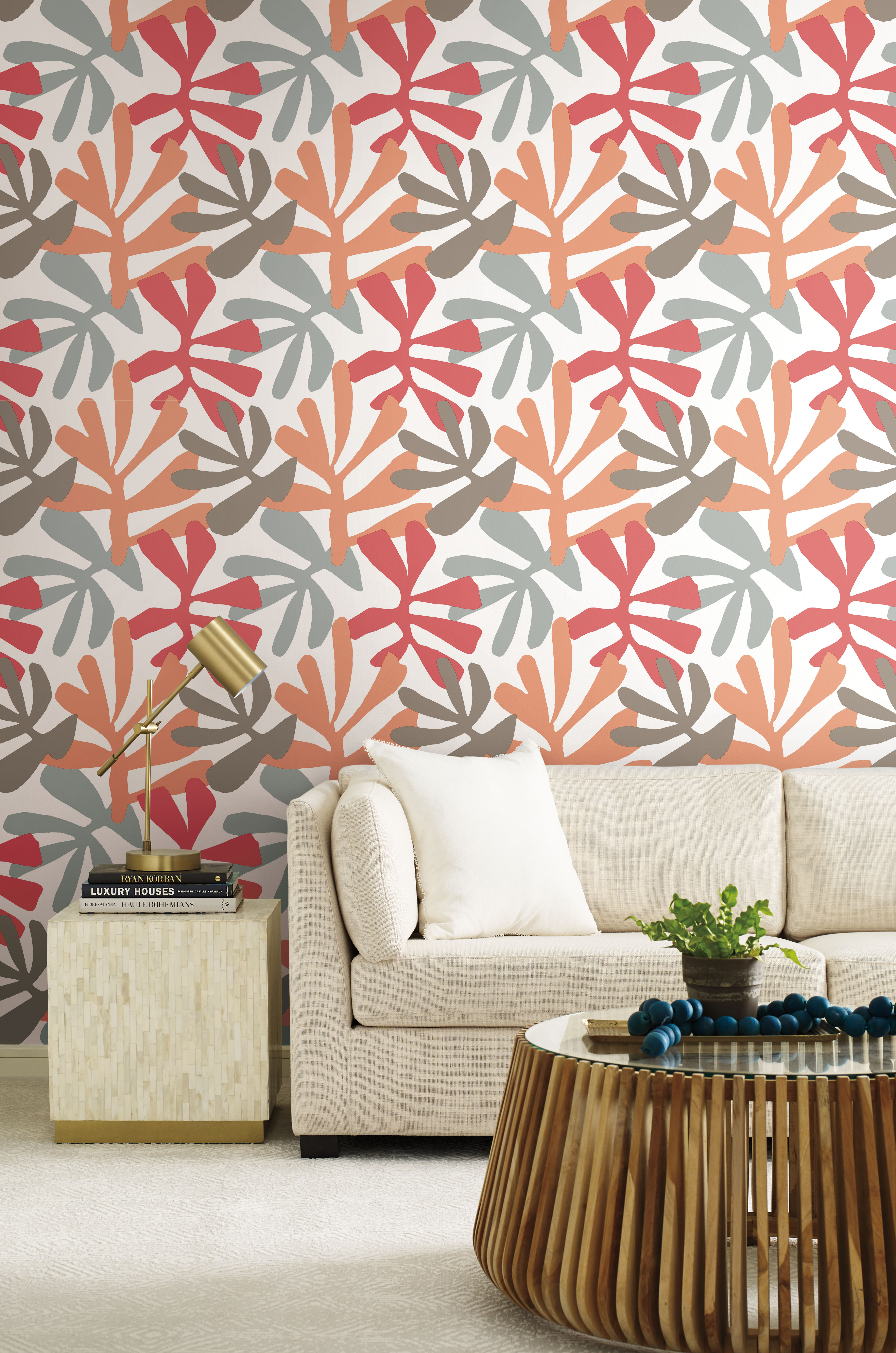Kinetic Tropical Coral & Beige Peel & Stick Wallpaper large image 