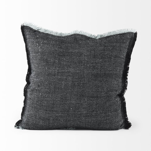 Malia 20x20 Black and Teal Fabric Fringed Pillow Cover