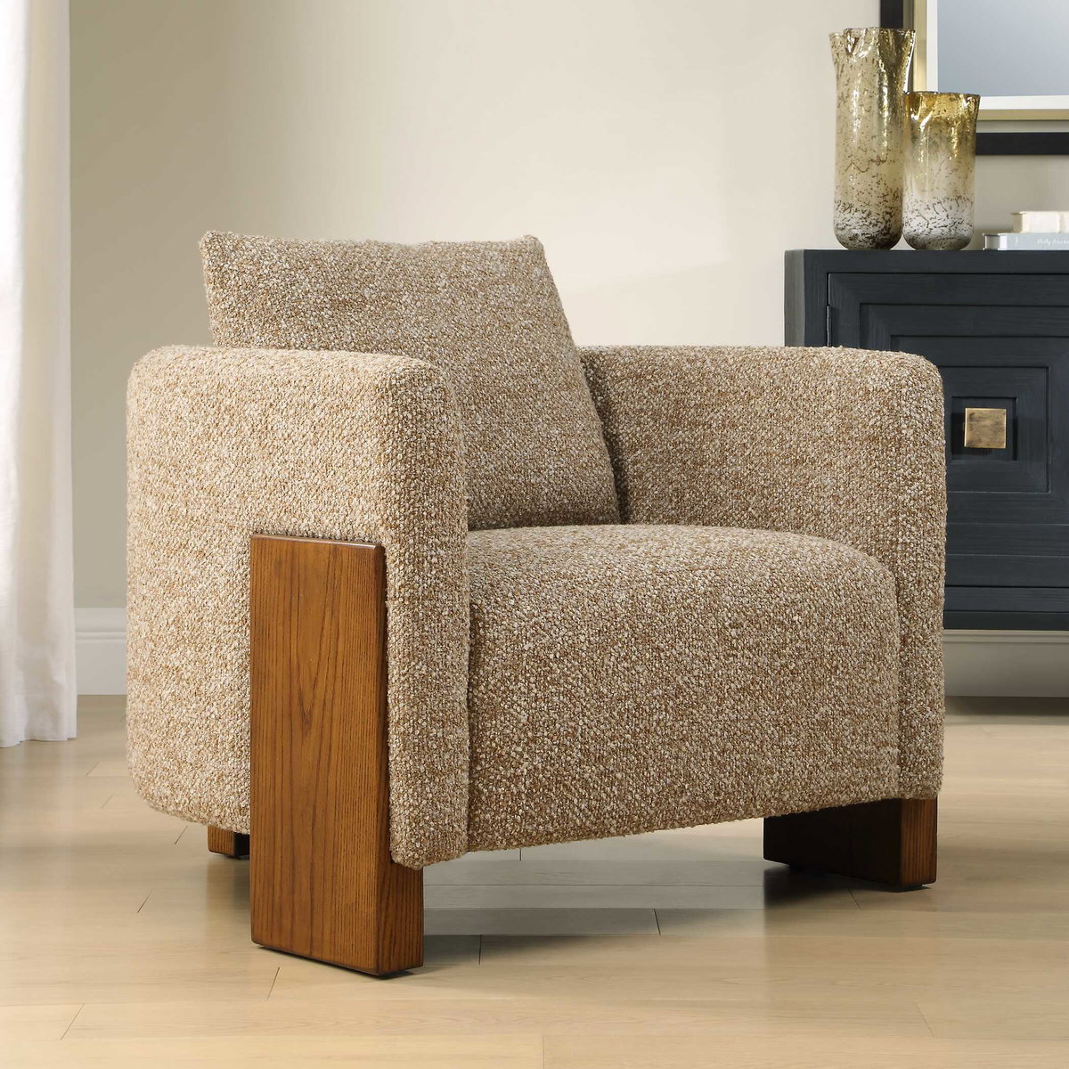 Halligan Upholstered Accent Chair, by Uttermost, 32.7" width x 25.2" height x 32.3" depth View 3